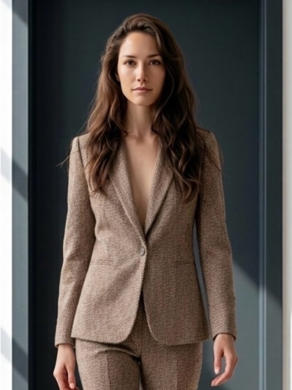 Reiss Brown Herringbone Tailored Blazer Luxury Wool Classic Fit Jacket